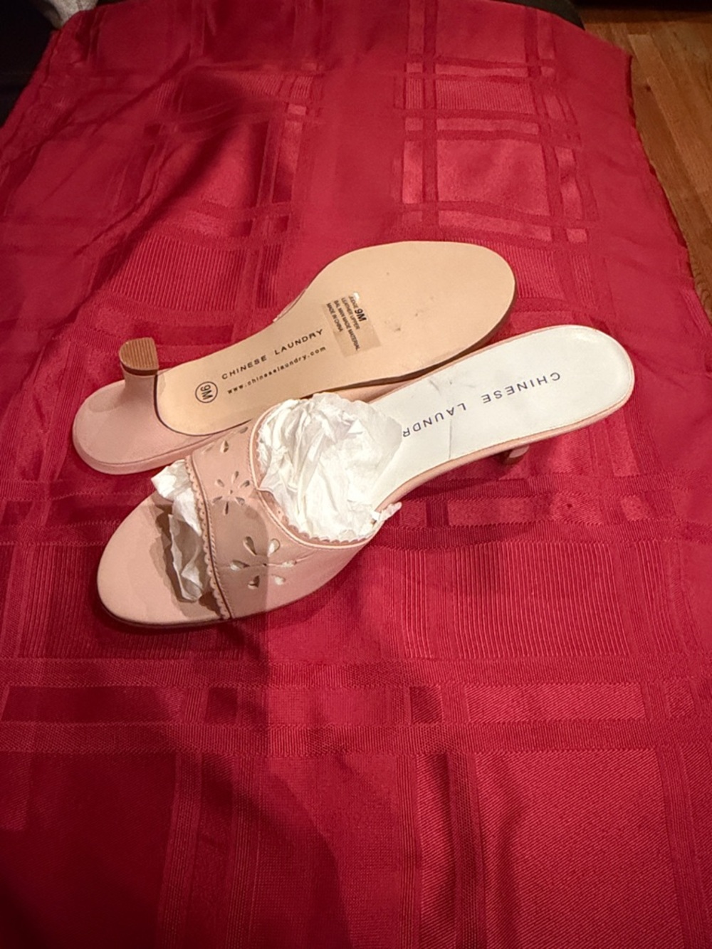 Chinese Laundry Blush Pink Perforated Open-Toe Slide Mules